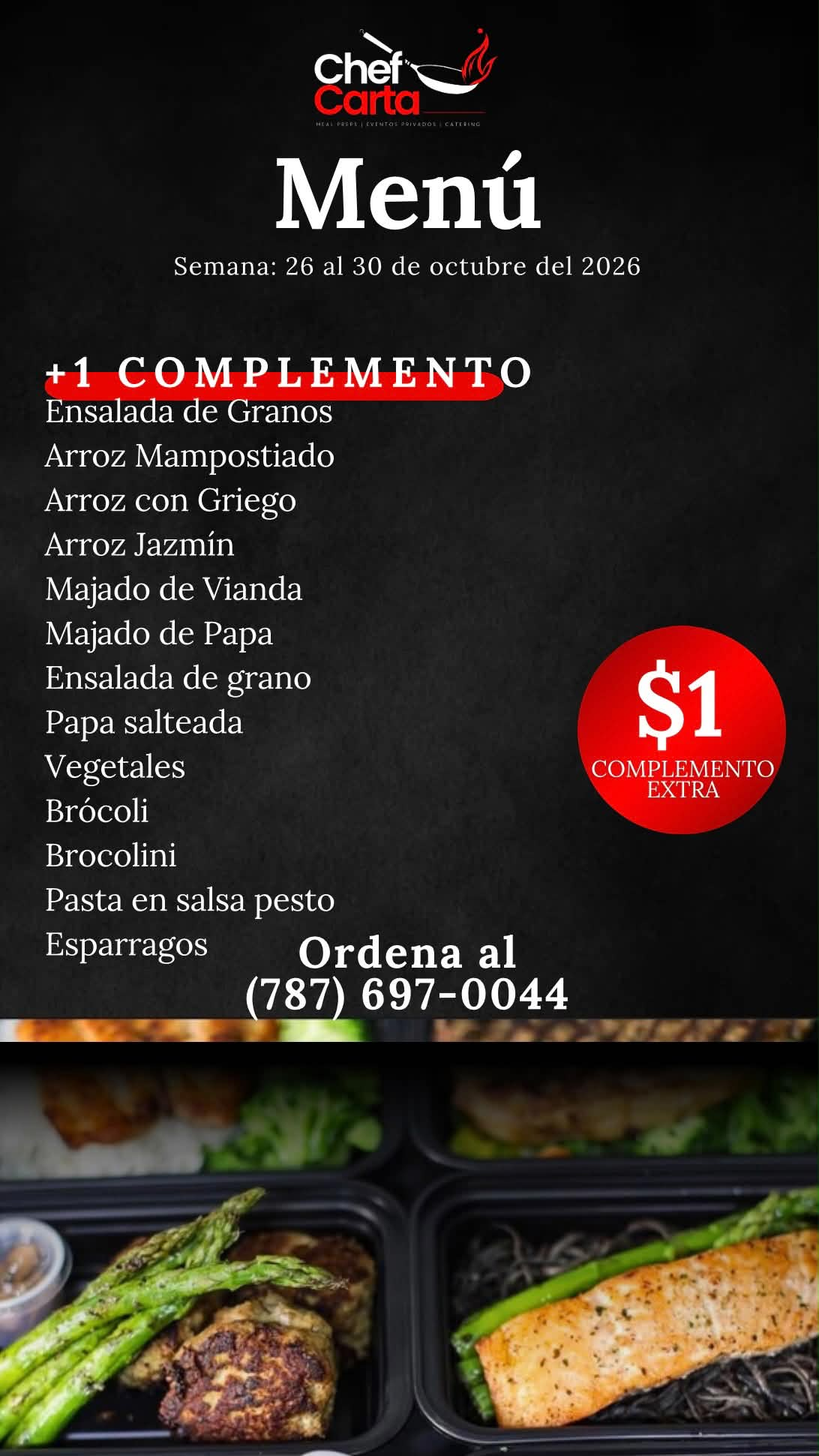 Lista de complementos del menú de Chef Carta