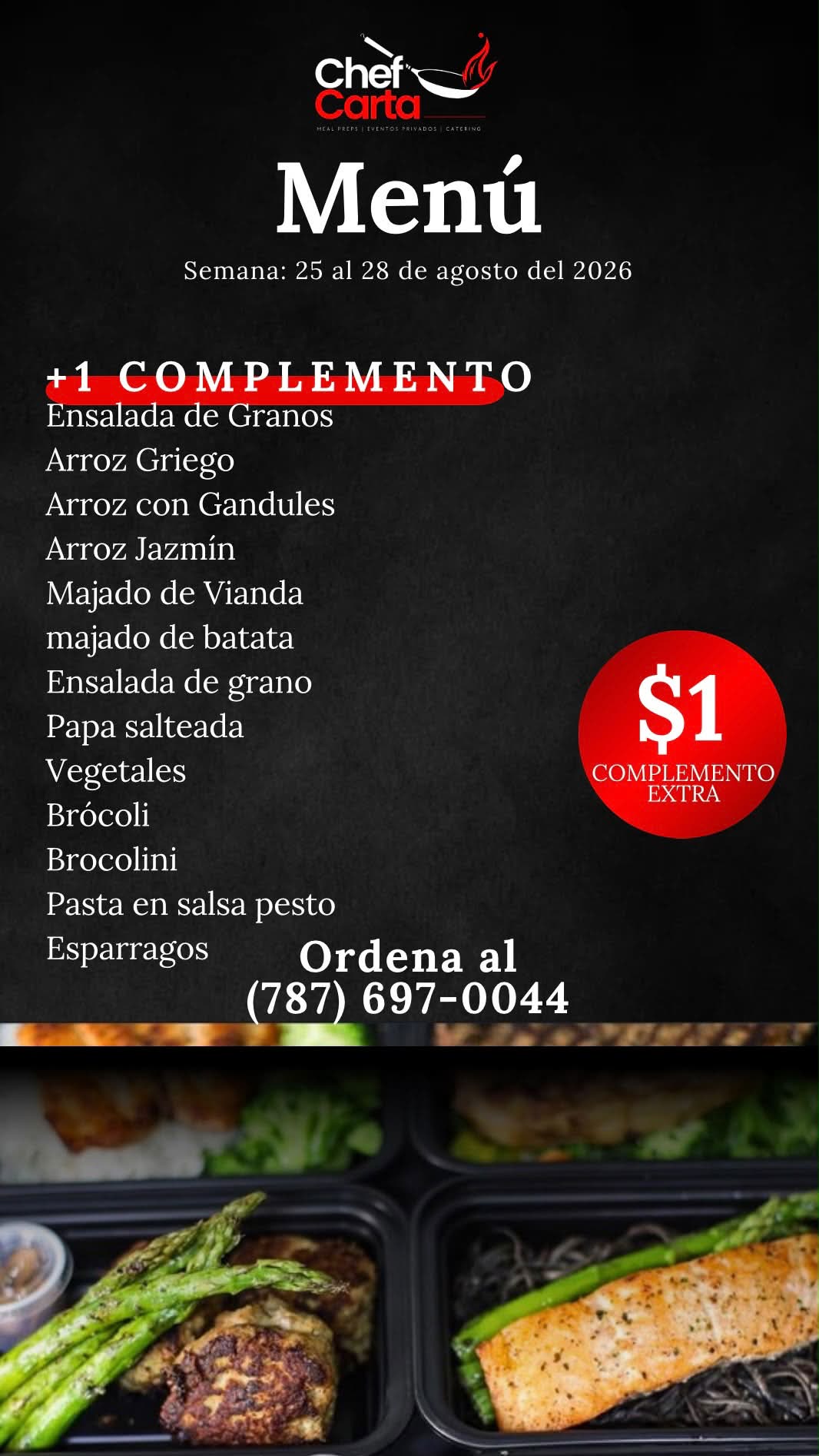 Lista de complementos del menú de Chef Carta