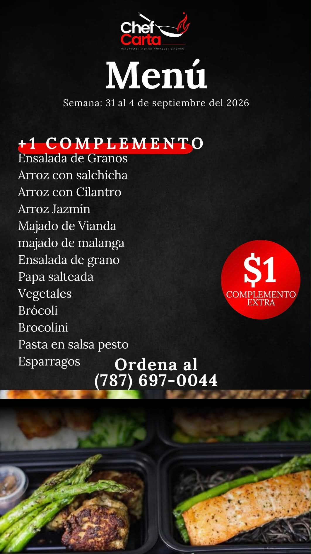 Lista de complementos del menú de Chef Carta